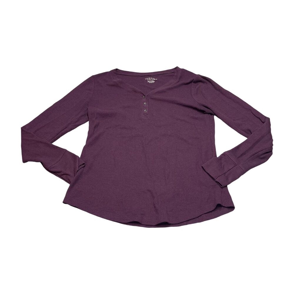 Time and Tru Top Women Large (12-14) Purple Pearl Polyester Classic Button Front